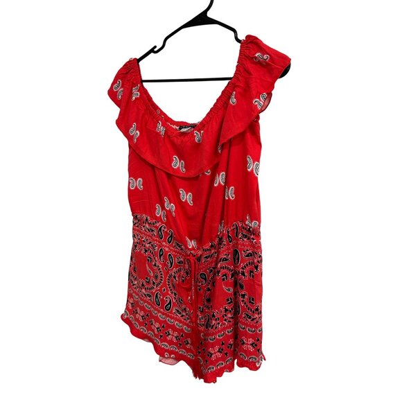 Venus Red Paisley Print Off Shoulder Baby Doll Romper Size M - Picture 3 of 10
